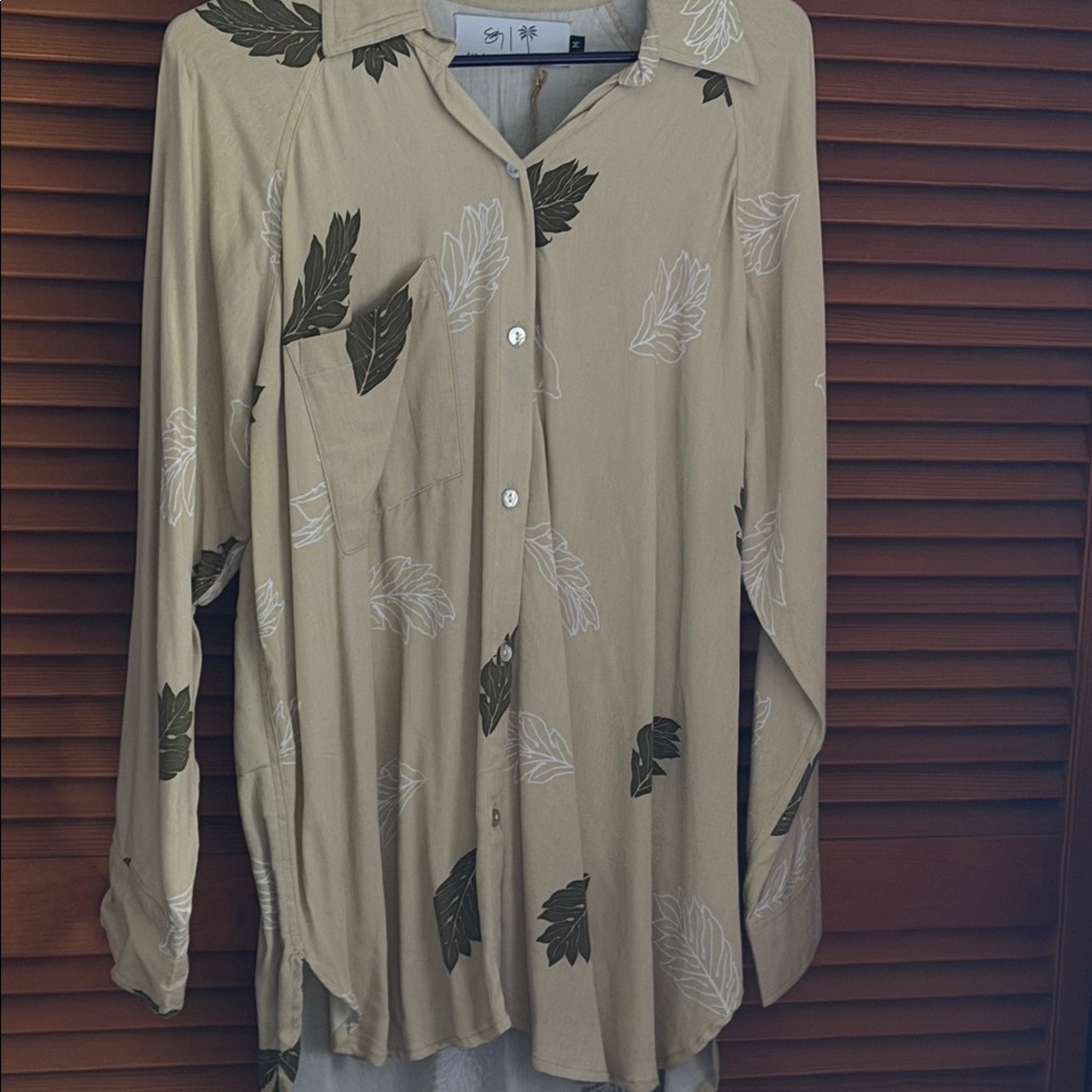 Sig Zane Beige and brown Leaf Print Blouse - Picture 3 of 7